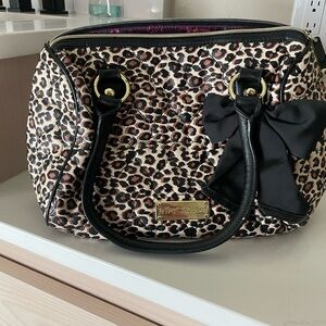 Betsey Johnson Brown and Black Satchel with Leopard Print